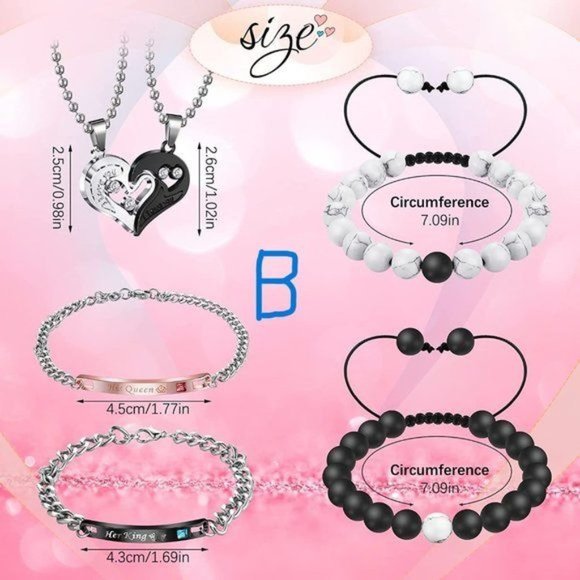 New 8 Pieces Couples Necklace Bracelet Matching Bracelets Set for Women … - Picture 3 of 9